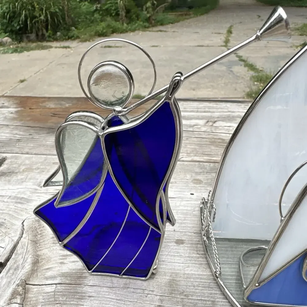 Vintage Stained Glass Nativity Scene Jesus Joseph and Mary Figurines